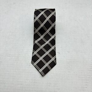 Bugatchi Men's Tie, 100% Silk Italy - Brown Grey Silver Geometric Stripe